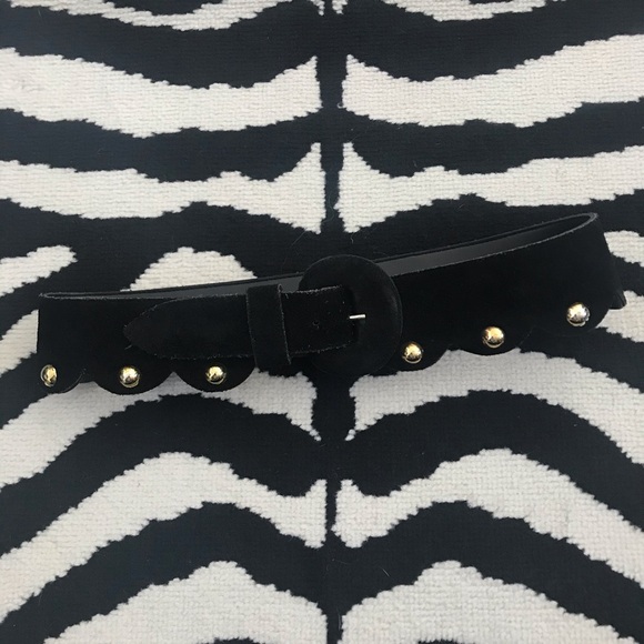 Vtg Scalloped Suede Studded Waist Belt